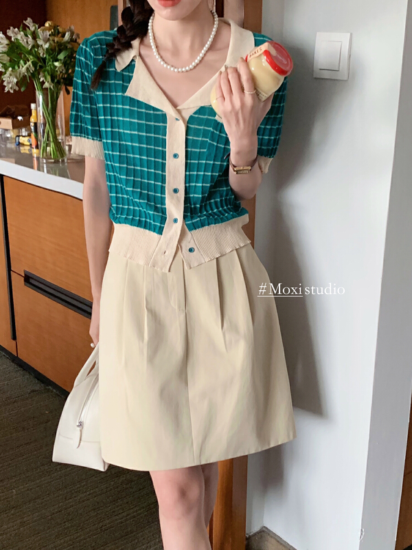 [Moxi] Korean Vintage contrast shirt 56555# XJ