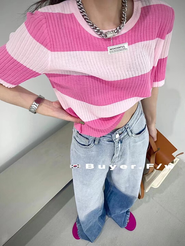 [buyer] ice stripe Korean Short Sleeved sweater q10# WTT