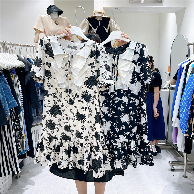 New in early summer! [UUS] Vintage Print short sleeve dress 221809# zyh