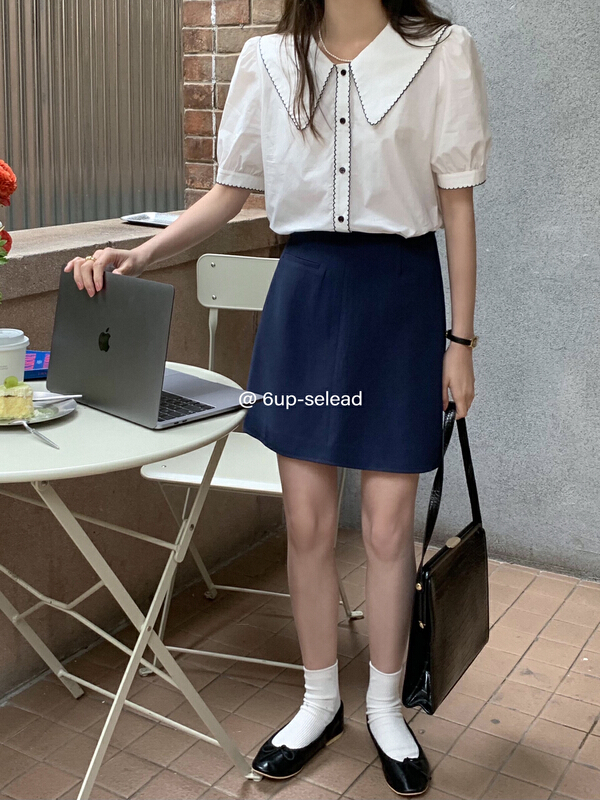 [6-up] Korean contrast Lapel shirt 68236# XJ