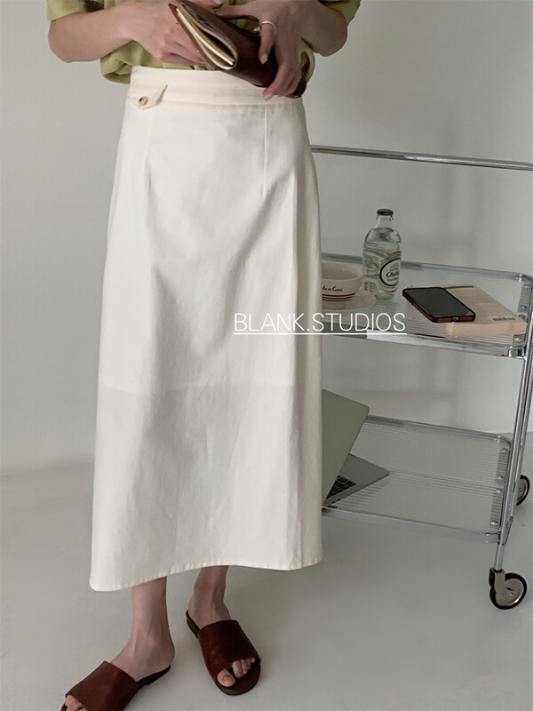 New in early summer! [I snow] simple and versatile high waist split A-line skirt 532291# WPL
