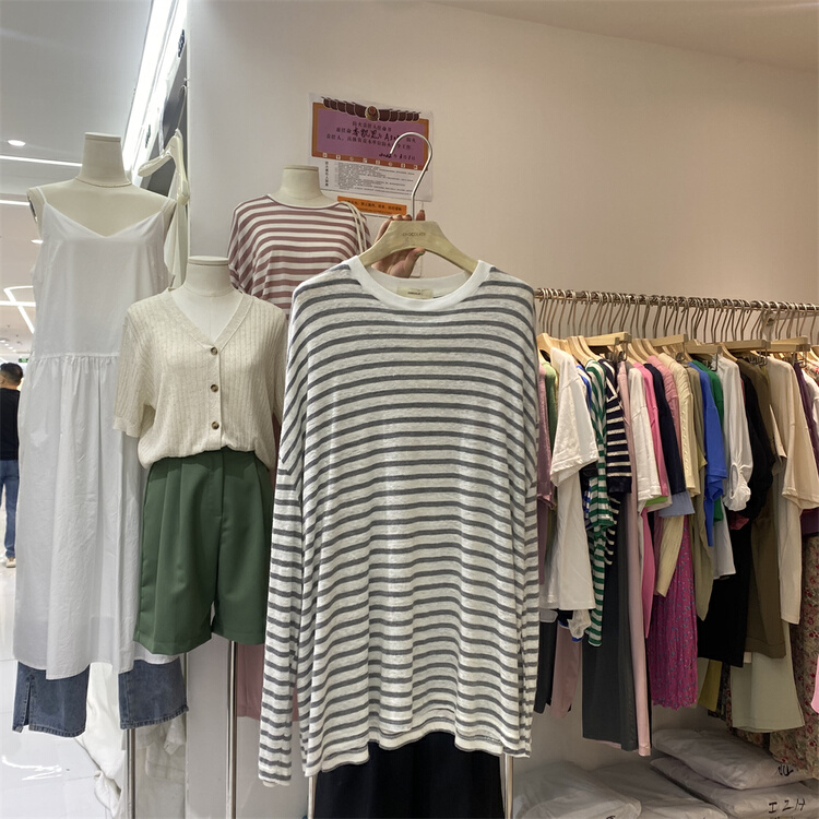 [choose] lazy style loose stripe round neck long sleeve T-shirt 9552# CSX