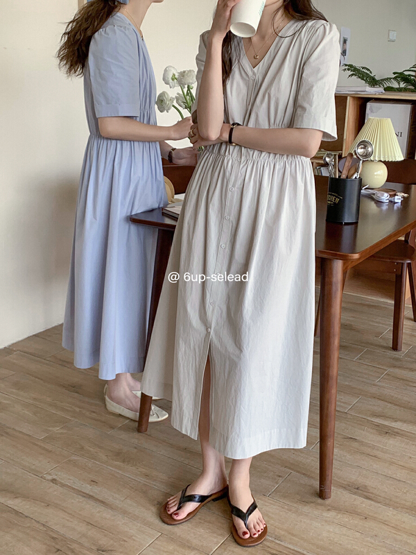 New in early summer! [6-up] V-neck versatile loose dress 68130# XJ
