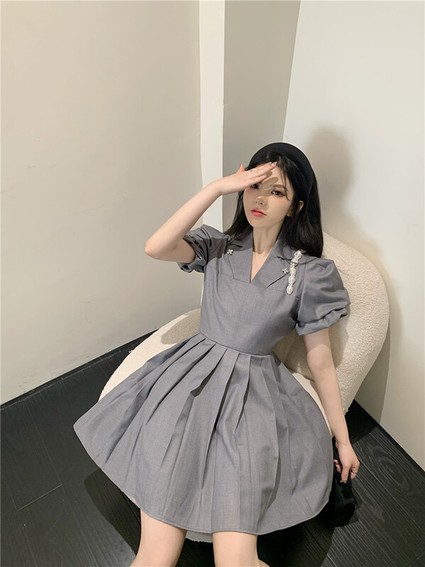 New year in early spring! [rich man] Korean bubble sleeve Pleated Dress 1035# PCZ