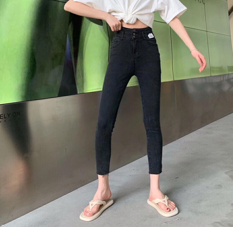 goods in stock! [1980] high waist three row buttocks lift hip slim elastic jeans 30690-1# zyh