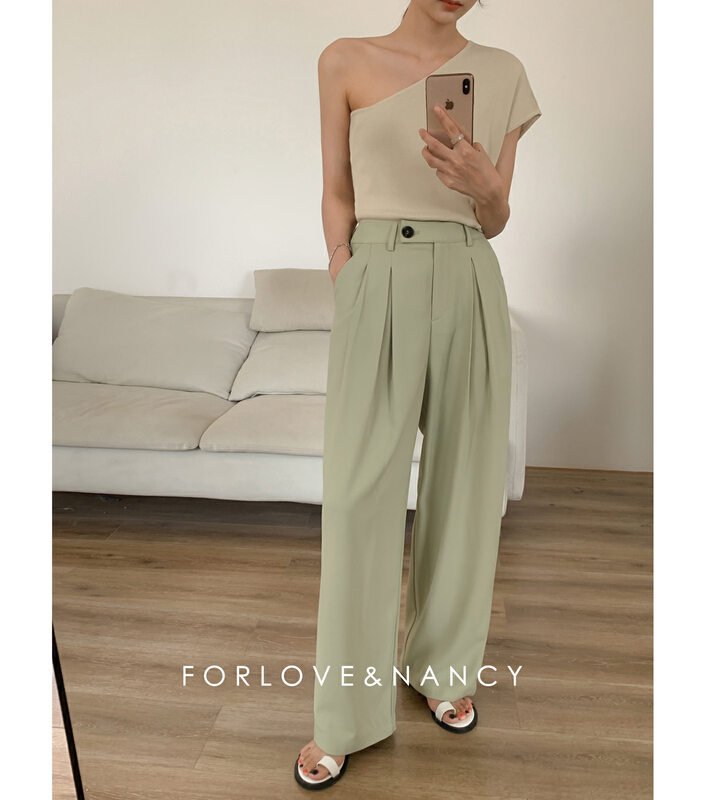 New in early summer! [FN] simple high waist solid color straight casual pants nb2kba318# cqw