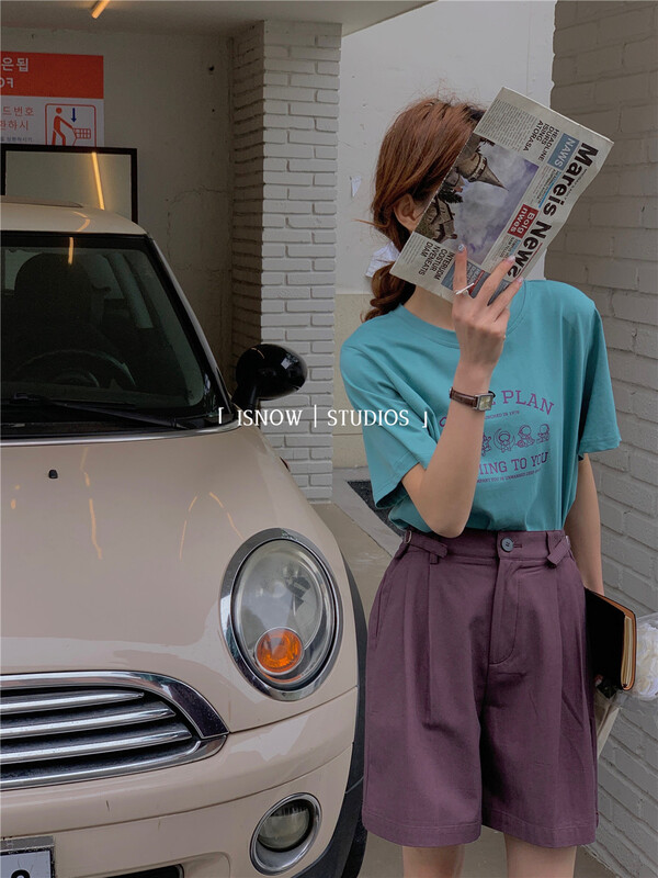 [I snow] simple and versatile letter round neck short sleeve T-shirt 222372# WPL