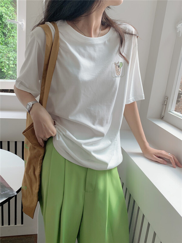 New in early summer! [Linai] Korean cartoon printed loose short sleeve T-shirt c032# zxx