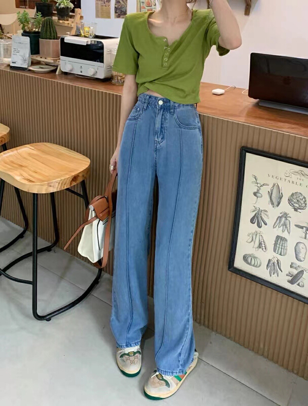 [JFT] Korean version of high waist loose wide leg mopping jeans jft9506# CLS