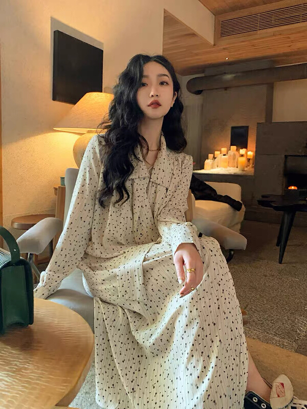 goods in stock! New year in early spring! [savage] French retro V-neck waist lace up slim Floral Chiffon Dress (with waist rope) e6039# WPL