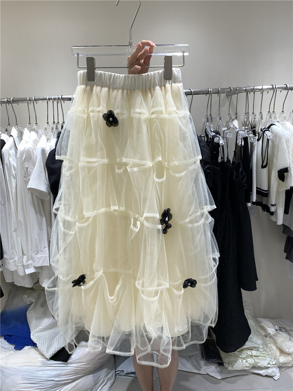 New in early summer! [yipinhan] elastic waist super fairy mesh skirt (detachable with floret) 9590# PCZ
