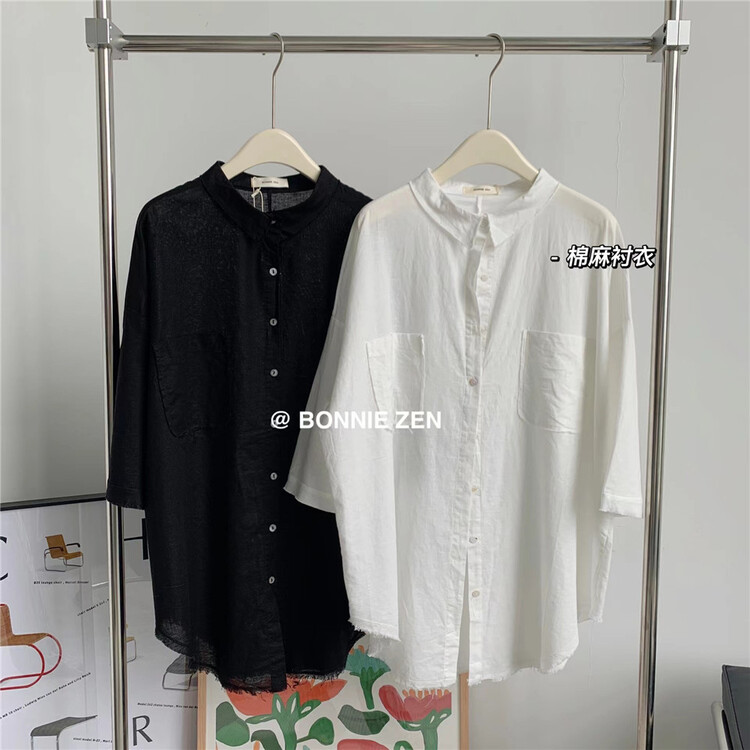 goods in stock! [Bonnie] simple solid color medium long round neck shirt 2261# XYJ