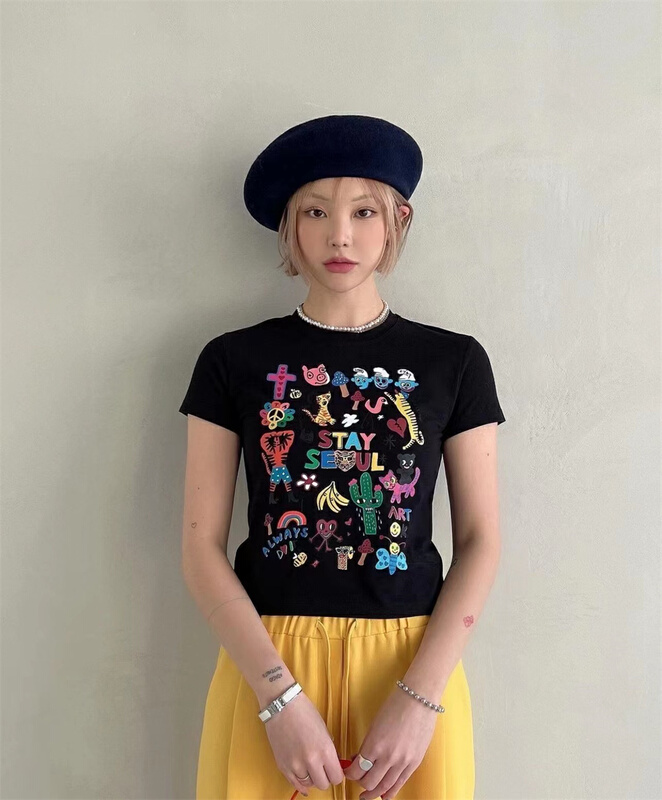 New year in early spring! [top close] Korean print short sleeve T-shirt 3903# ozq
