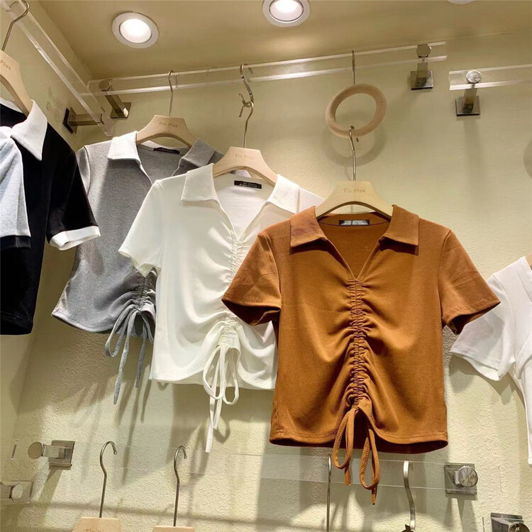 New in early summer! [six plus] minority design Polo neck drawstring shirt 8022# CLS