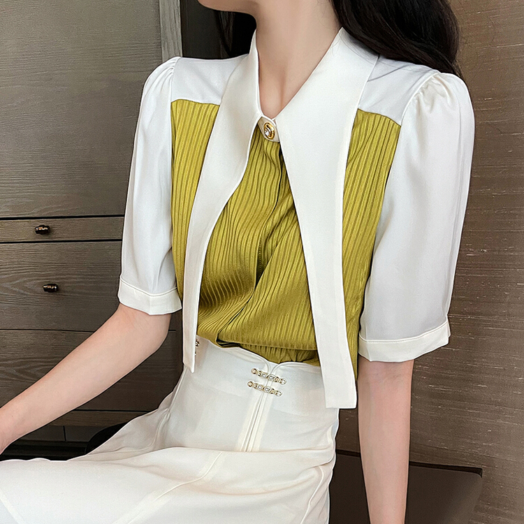[Hanna inclusive] design color contrast foreign style shirt m10063\xj