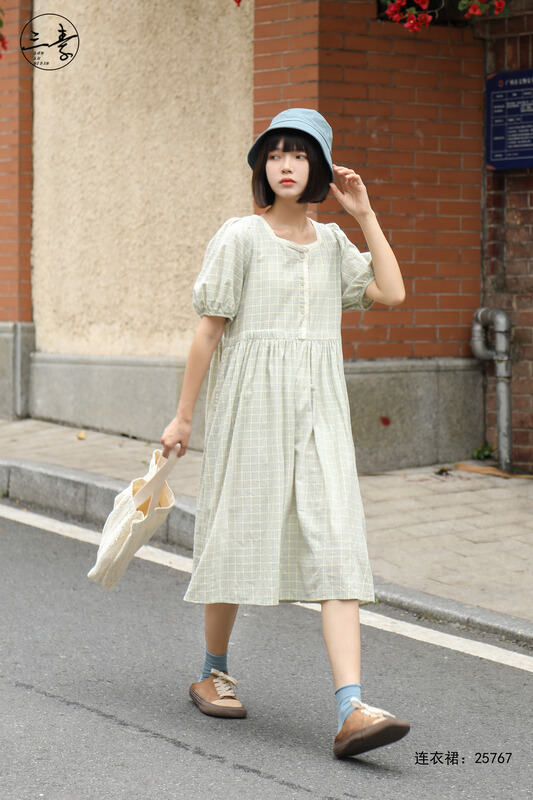 New in early summer! [original of three plain clothes] simple temperament casual Plaid Dress 25767# XYJ