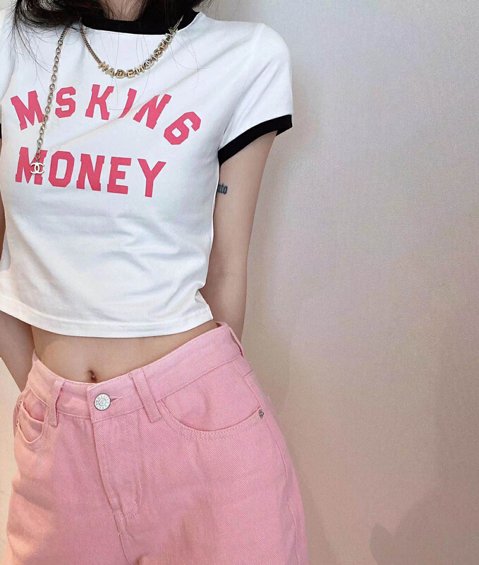 [YT] spice girl pink letter printed short sleeve T-shirt t51309# PCZ