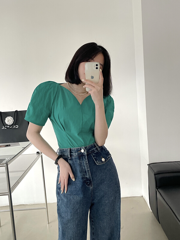 New in early summer! [lemon tree] simple solid color versatile blouse 66137# XYY