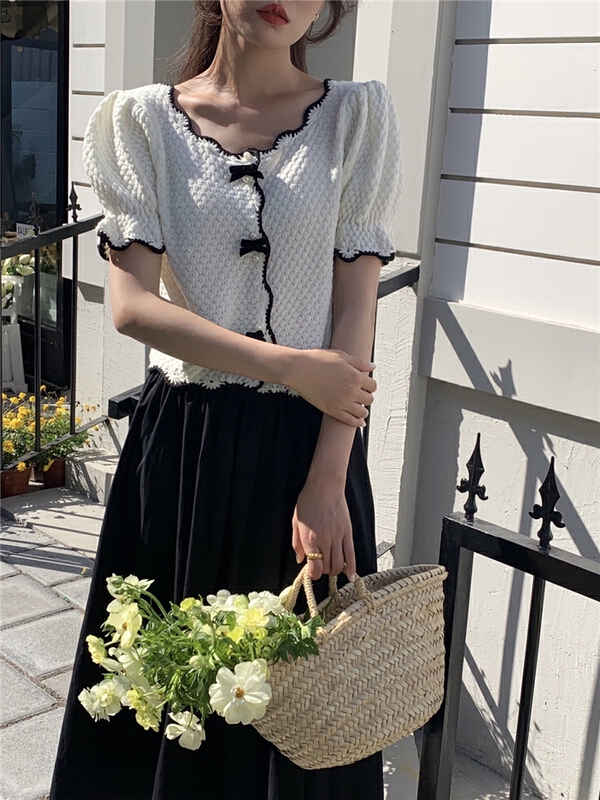New in early summer! [pan] French elegant slim breasted short knitted cardigan 00391# PCZ