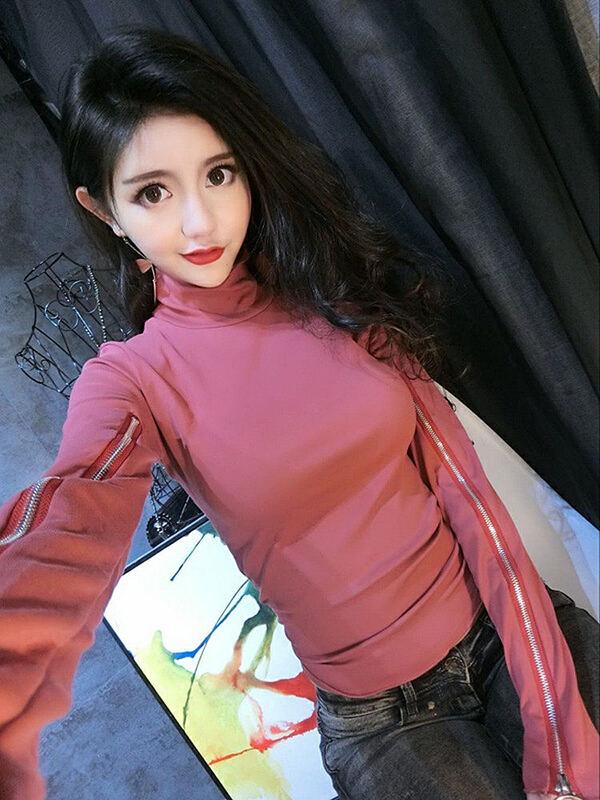 New year in early spring! [xinyuanjieyi Xinyuan garment] new zipper horn sleeve split bottom shirt 0878# Cl