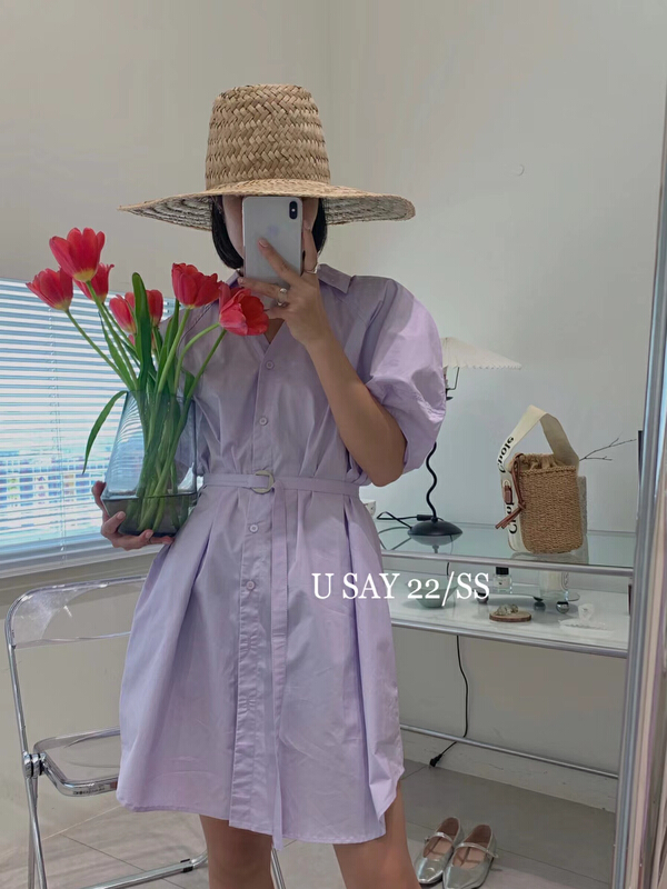 [u say] Korean style simple back hollowed out design dress (with belt) 65875# LSL