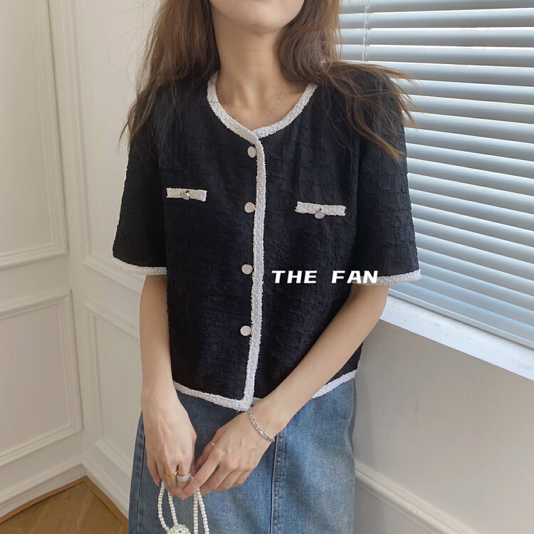 [the fan] French style design small fragrance style small shirt (only selling small shirts) 506089# zxx