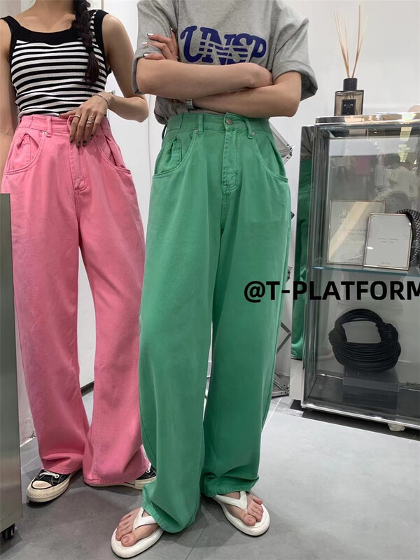 goods in stock! New in early summer! [t-platform] thin high waist straight tube mopping jeans v8275-1# zxx