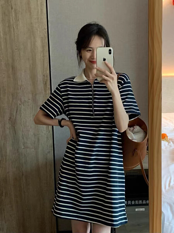 goods in stock! New in early summer! [Xiaofan family] short sleeved T-shirt skirt shows thin polo collar medium length dress 6153# LSW