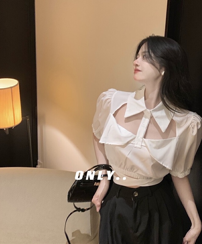 [only] neckline hollowed out short bandage blouse 2806# JJ