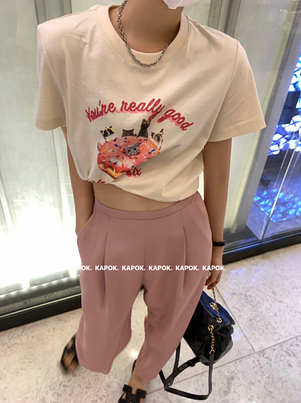 [kapok] aging donut printed short sleeve T-shirt 5493# zxl