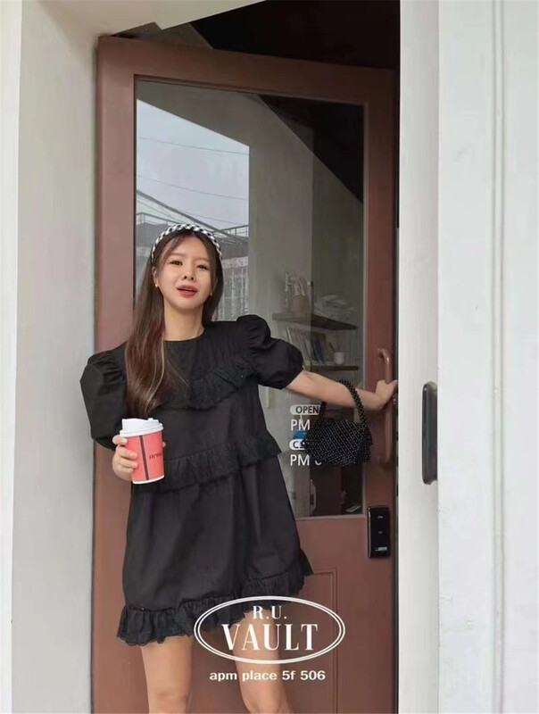 [rich] round neck bubble sleeve lady dress 9192# zyh
