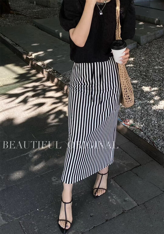 [B-O] striped versatile slim skirt 67043# XYJ