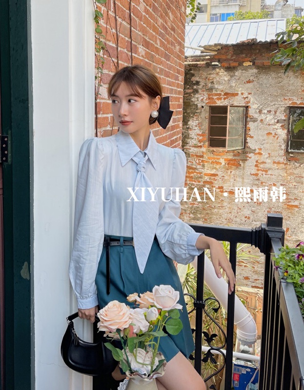 [Xiyu Korean] Korean style bubble sleeve temperament shirt (with tie) 6175# zxx