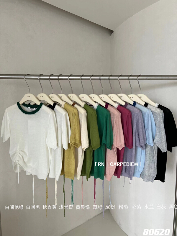goods in stock! New in early summer! [R n] Korean round neck color contrast side drawcord chic sweater 80620# ll