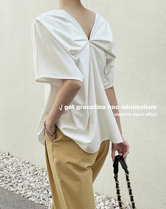 New in early summer! [gracetina Hoo] butterfly pleated large V-neck front and back small shirt cs968# zxl