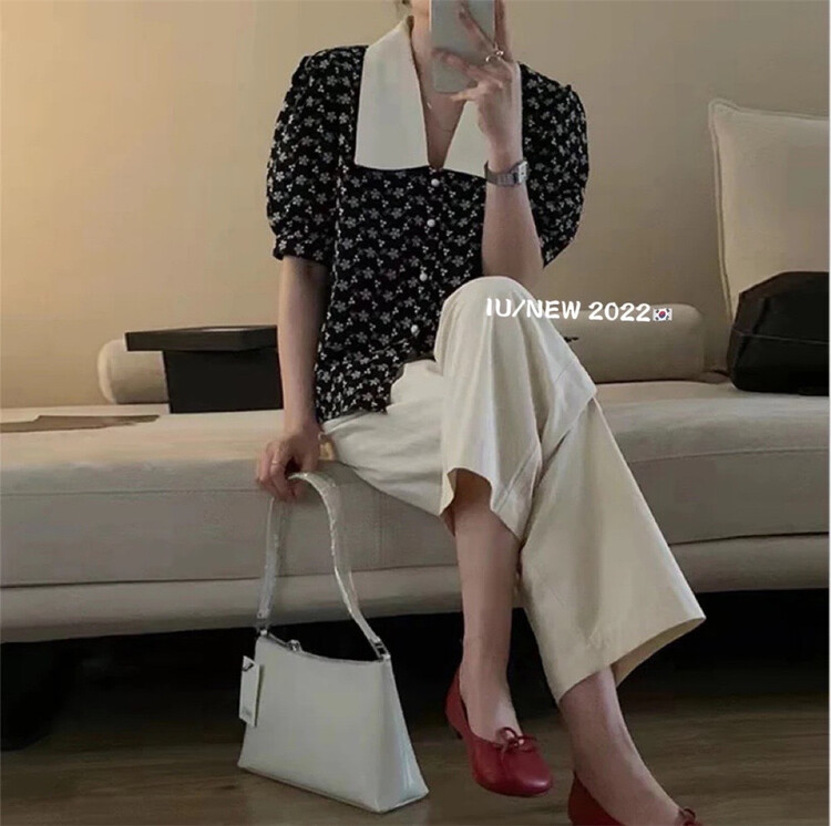 [IU] Vintage large lapel embroidered short sleeved shirt 6790# WPL