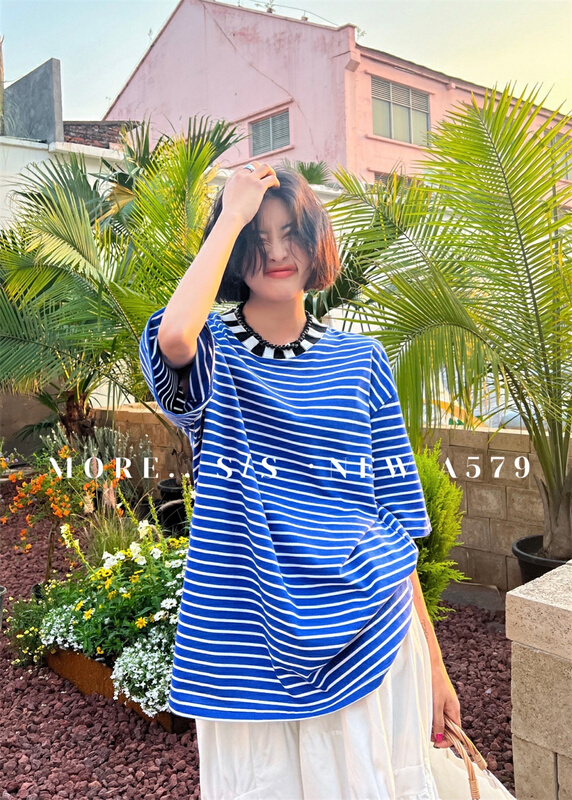 Original price: 77.83! New in early summer! [more] Korean stripe versatile short sleeve T-shirt 8860# ozq