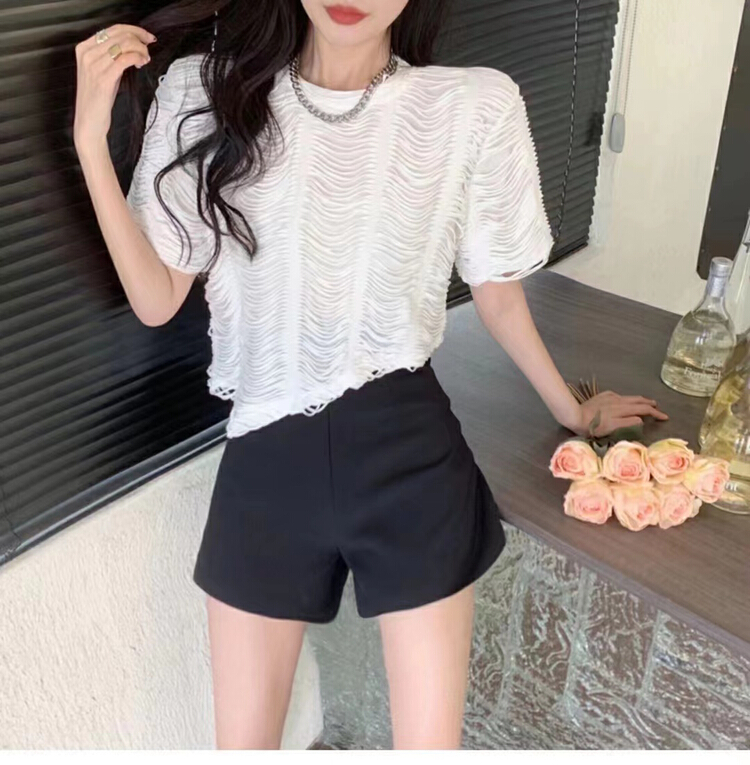 New in early summer! [top] Korean tear stripe design Short Sleeve T-shirt b41# ZSY