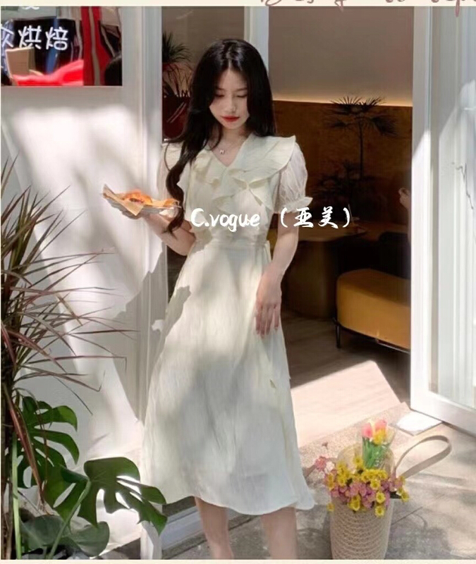 [Asian American clothing] French temperament V-neck gentle dress 28100# PCZ