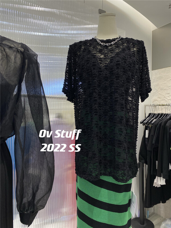 [ov] simple solid jacquard short sleeve T-shirt 5321# zxl