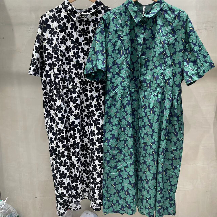 [fabric] Korean flower trend long shirt 562106# L