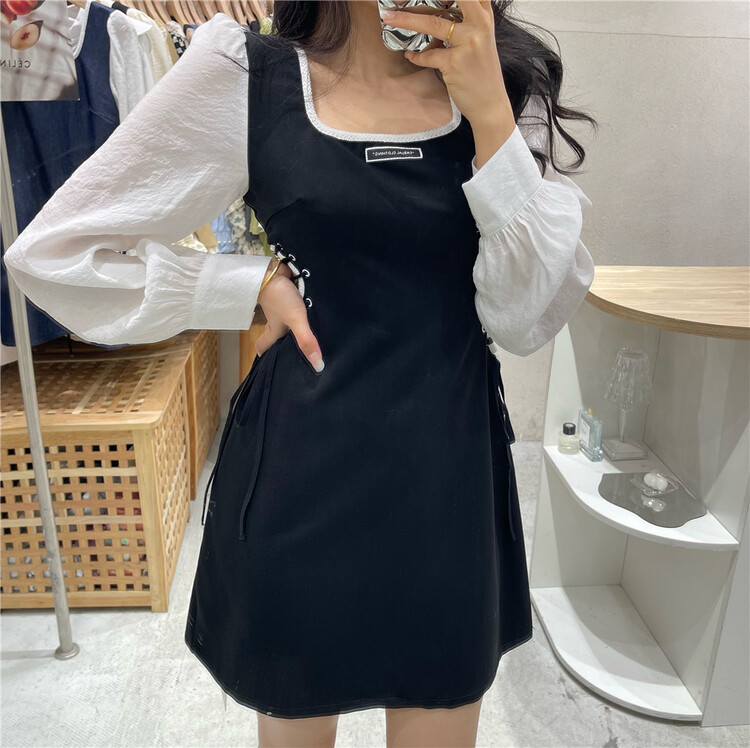 New year in early spring! [NC edition] Korean cut-out waist stitching design square neck dress z2318# zxx