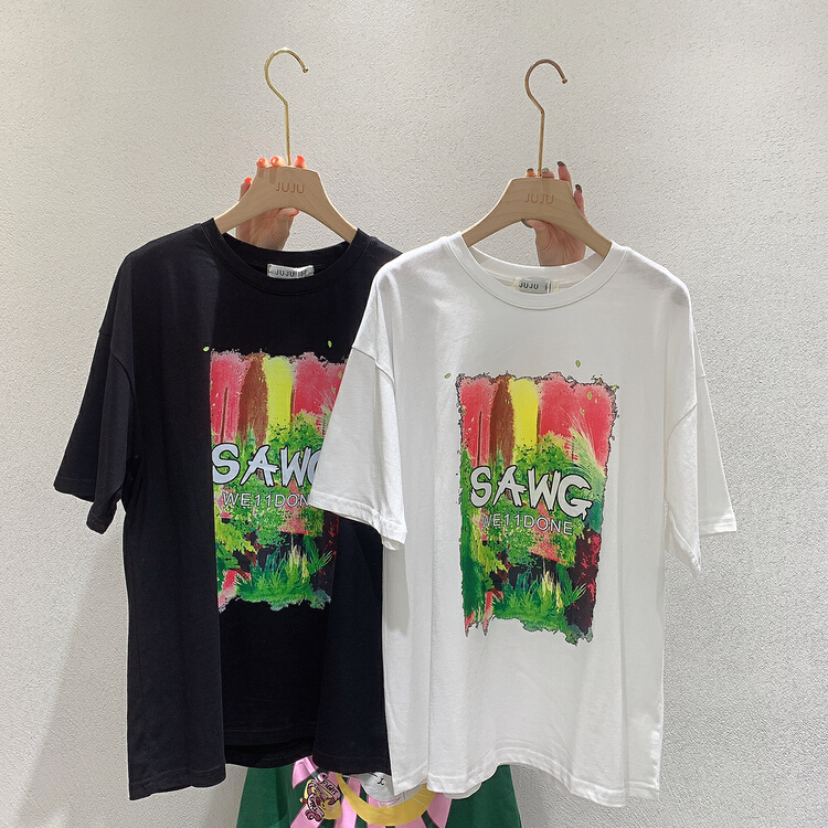 [Juju] graffiti print fashionable short sleeve T-shirt 90001# LSL