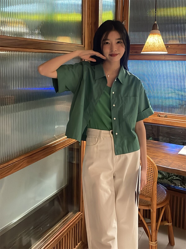 10 popular colors! [clean space] Korean style and foreign style candy color versatile shirt 31353# CLS