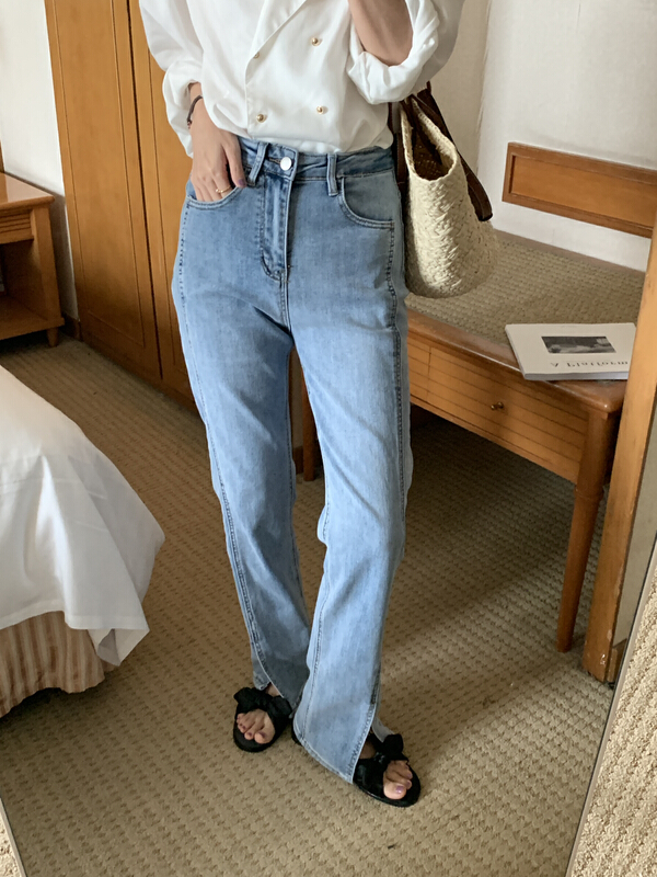 [meet me] high waist slit mopping jeans 659# ll
