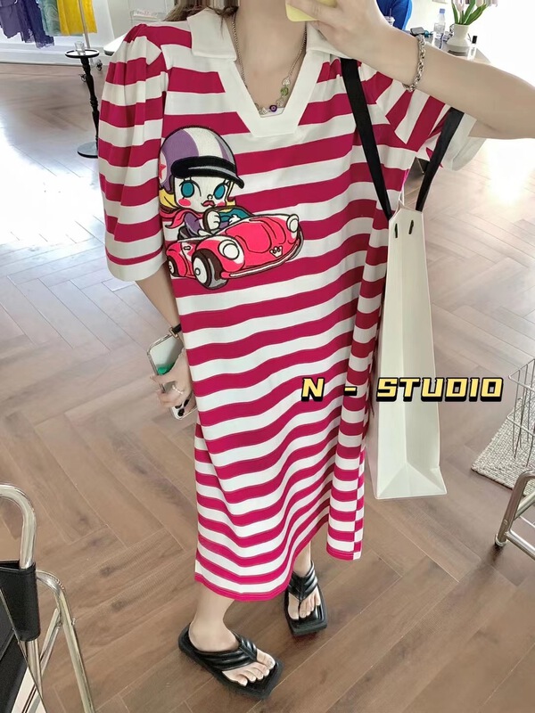 【N】 Loose embroidery doll stripe large dress 0850# WTT