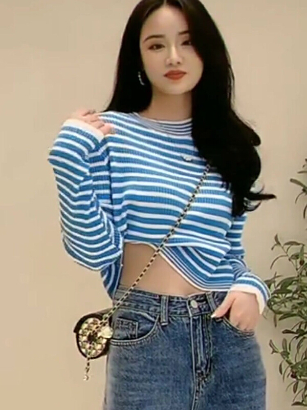New year in early spring! [small clothes] a small group of chic Spice Girl striped knitwear 2101# LSL