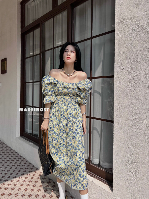 [OSHA madeinost] oil painting feeling, waist closing and thin, two-piece dress 86318# ll