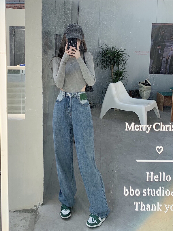 New year in early spring! [ten. Ten] Korean version ins gradient color blocking high waist thin wide leg jeans x092# WPL