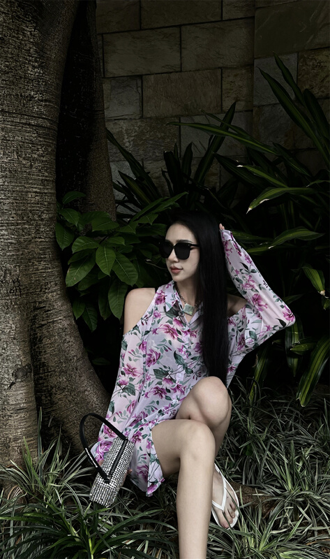 [web sensing] broken flower temperament, thin and leaky shoulder shirt (only shirts) a966a# ozq